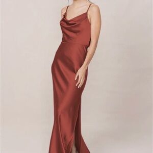 Revelry Nadia Satin Bridesmaid Dress Cinnamon Rose Deep Rust Red Orange 14 SHORT
